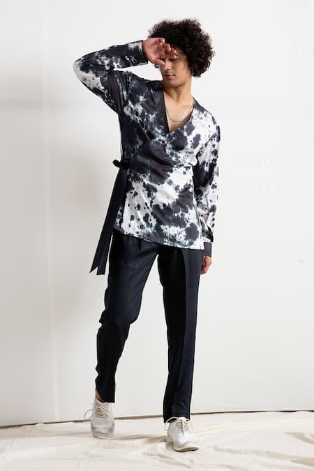 Bohame_Black Bamboo Blend Tie-dye Kurta Set_Online_at_Aza_Fashions