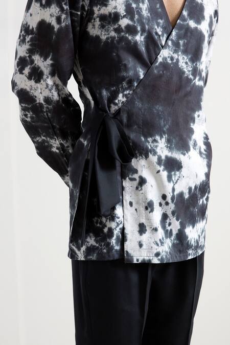 Buy_Bohame_Black Bamboo Blend Tie-dye Kurta Set_Online_at_Aza_Fashions