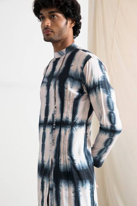 Bohame_Beige Bamboo Blend Tie-dye Kurta Set_Online_at_Aza_Fashions