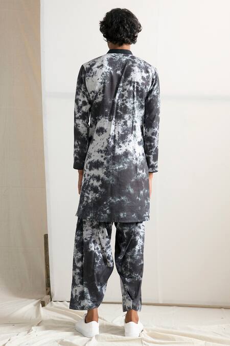 Shop_Bohame_Grey Bamboo Blend Quilted Bundi And Kurta Set _at_Aza_Fashions