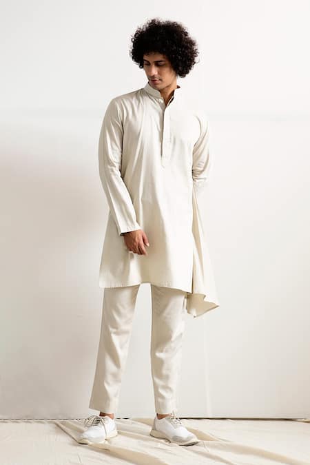 Bohame_White Bundi Linen Kurta And Pant Bamboo Blend Tie-dye & Set_Online_at_Aza_Fashions