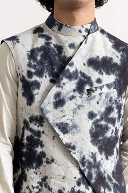 Buy_Bohame_White Bundi Linen Kurta And Pant Bamboo Blend Tie-dye & Set_Online_at_Aza_Fashions