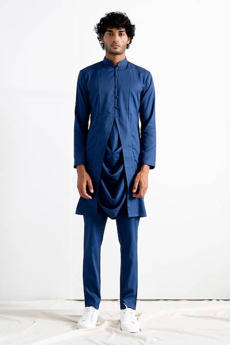 Bohame_White Bundi Linen Kurta And Pant Bamboo Blend Tie-dye & Draped Set_Online_at_Aza_Fashions