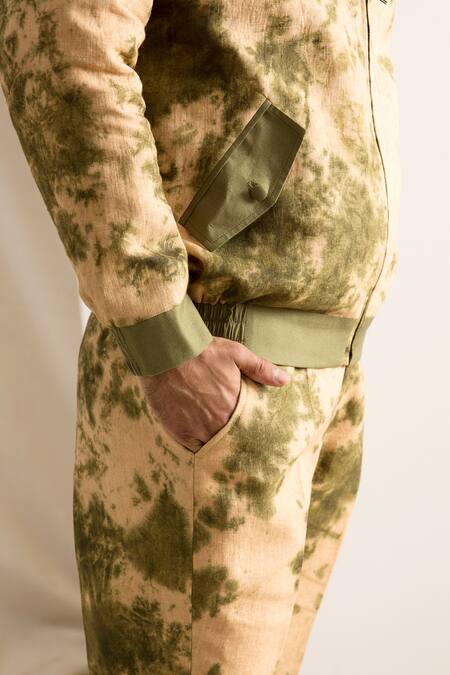 Buy_Bohame_Beige Linen Tie-dye Jacket And Pant Set_Online_at_Aza_Fashions