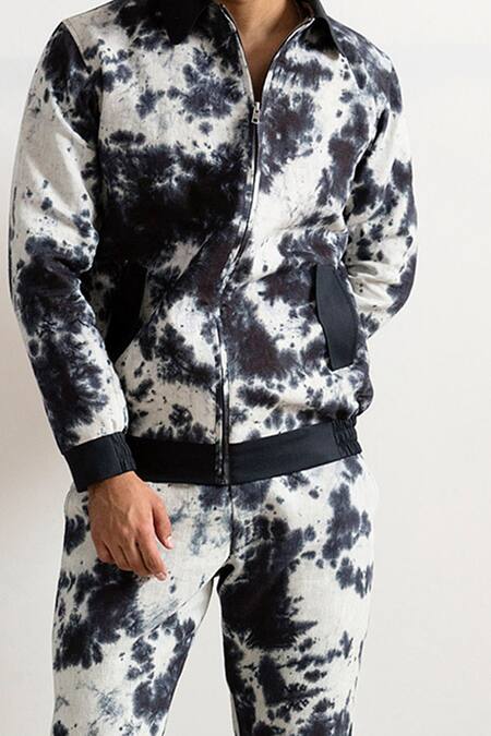 Bohame_Grey Linen Tie-dye Jacket And Pant Set_Online_at_Aza_Fashions