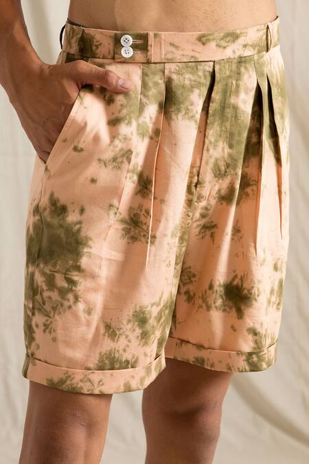 Bohame Beige Bamboo Blend Tie-dye Shirt And Shorts Set Online at Aza Fashions Bohame_Beige Bamboo Blend Tie-dye Shirt And Shorts Set_Online_at_Aza_Fashions