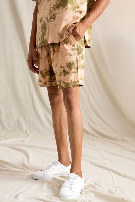 Buy Bohame Beige Bamboo Blend Tie-dye Shirt And Shorts Set Online at Aza Fashions Buy_Bohame_Beige Bamboo Blend Tie-dye Shirt And Shorts Set_Online_at_Aza_Fashions