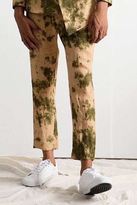 Buy_Bohame_Beige Linen Tie-dye Bandhgala Set _Online_at_Aza_Fashions