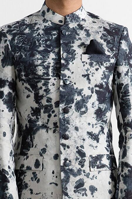 Bohame Grey Linen Tie-dye Bandhgala Set Online at Aza Fashions Bohame_Grey Linen Tie-dye Bandhgala Set_Online_at_Aza_Fashions