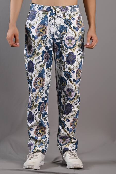 Buy_Bohame_Off White Cotton Satin Digital Print Daemyn Floral Kurta And Pant Set_Online_at_Aza_Fashions