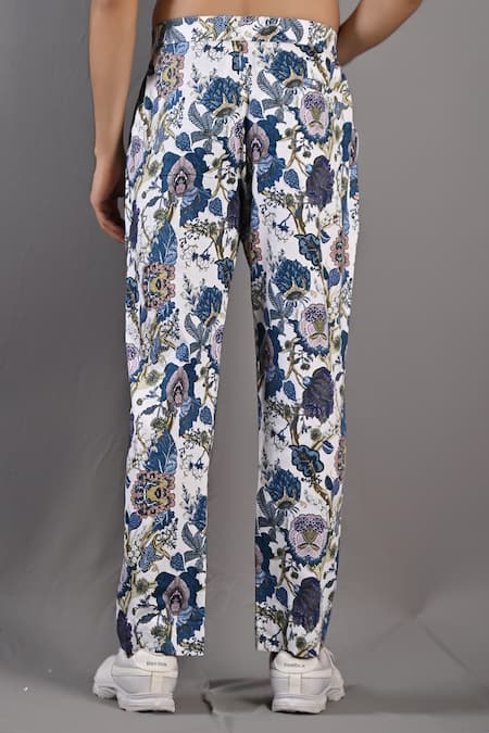 Shop_Bohame_Off White Cotton Satin Digital Print Daemyn Floral Kurta And Pant Set_Online_at_Aza_Fashions