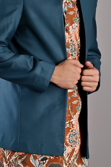 Shop_Bohame_Maroon Cotton Satin / Suiting Digital Print Aciano Jacket And Kurta Set_Online_at_Aza_Fashions