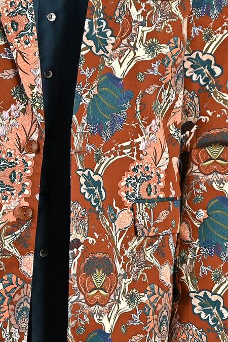 Bohame_Maroon Cotton Satin / Suiting Digital Print Admon Jacket And Kurta Set_at_Aza_Fashions