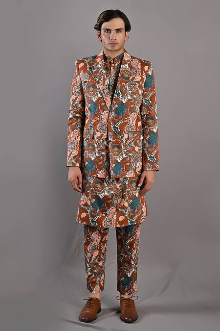 Bohame_Maroon Cotton Satin Digital Print Watson Jacket And Kurta Set_Online_at_Aza_Fashions