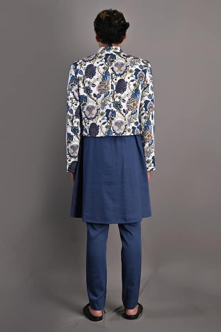 Shop_Bohame_Off White Cotton Satin Digital Print Blodwyn Short Jacket And Kurta Set _at_Aza_Fashions