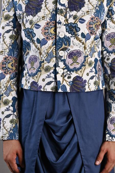 Bohame_Off White Cotton Satin Digital Print Blodwyn Short Jacket And Kurta Set _Online_at_Aza_Fashions