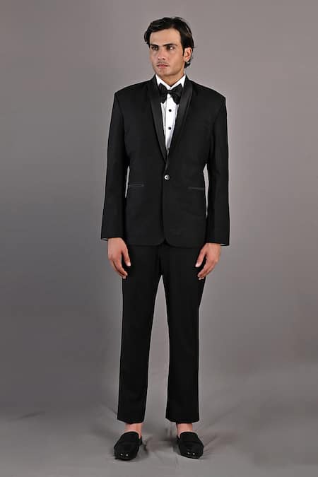 Bohame_Black Shirt Poplin, Tuxedo And Pant Terry Wool Constantine Embroidered Set_Online_at_Aza_Fashions