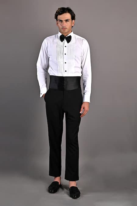 Shop_Bohame_Black Shirt Poplin, Tuxedo And Pant Terry Wool Constantine Embroidered Set_Online_at_Aza_Fashions