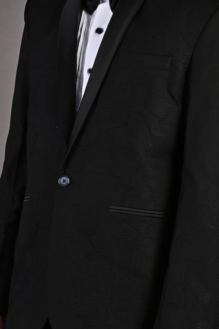 Bohame_Black Shirt Poplin, Tuxedo And Pant Terry Wool Constantine Embroidered Set_at_Aza_Fashions