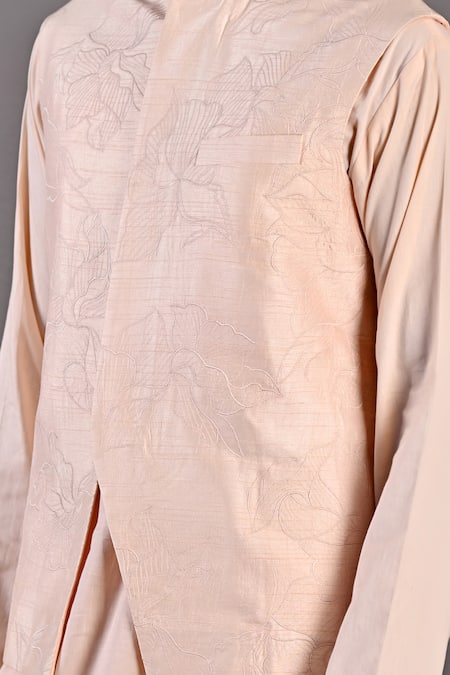 Bohame_Peach Bundi Dupion Silk, Kurta Cotton Satin, Cresento Embroidered And Set_Online_at_Aza_Fashions