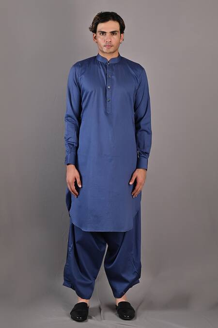 Buy_Bohame_Blue Bundi Dupion Silk, Kurta And Salwar Cotton Garance Embroidered & Set_Online_at_Aza_Fashions