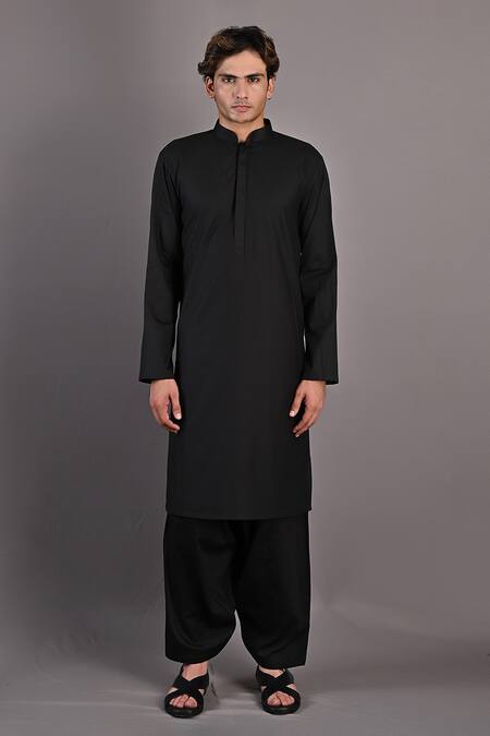 Buy_Bohame_Black Bundi Dupion Silk, Kurta And Salwar Cotton Haruka Embroidered & Set_Online_at_Aza_Fashions