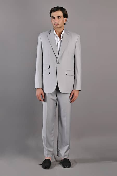 Bohame_Grey Jacket And Pant Terry Wool, Shirt Poplin Aaron Suit & Set _Online_at_Aza_Fashions
