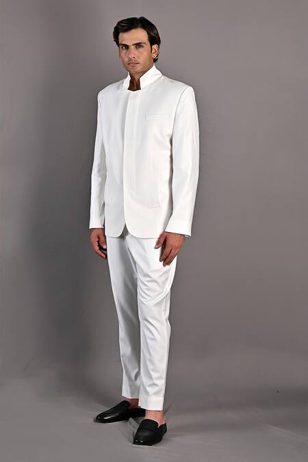 Bohame_Off White Terry Wool Elm Jacket And Pant Set_Online_at_Aza_Fashions