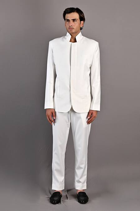 Buy_Bohame_Off White Terry Wool Elm Jacket And Pant Set_Online_at_Aza_Fashions