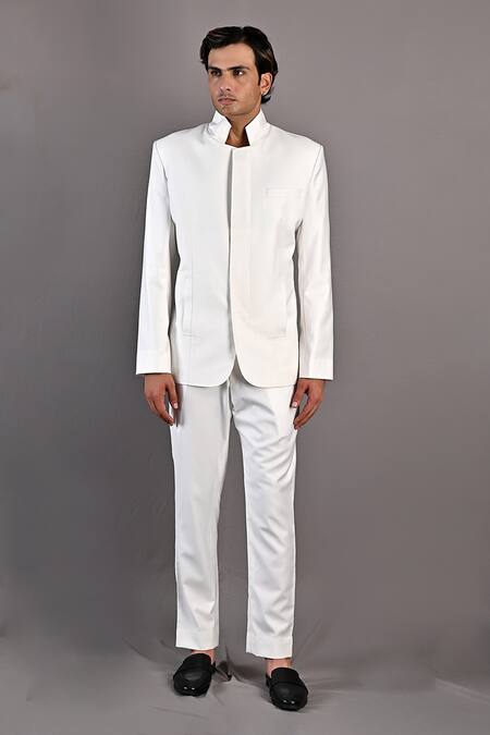 Shop_Bohame_Off White Terry Wool Elm Jacket And Pant Set_Online_at_Aza_Fashions