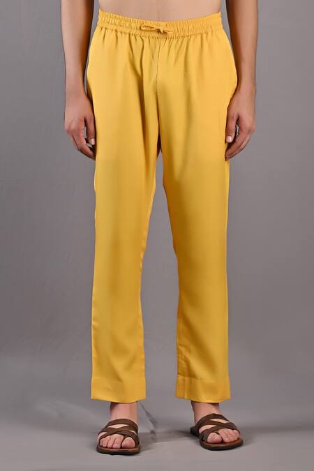 Bohame_Yellow Kurta And Pant Tencel Kai Textured Bundi With Set_at_Aza_Fashions