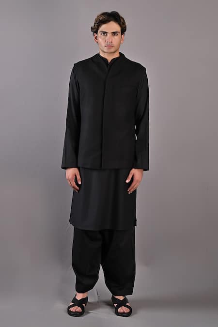 Bohame Adam Textured Bundi & Kurta Set 