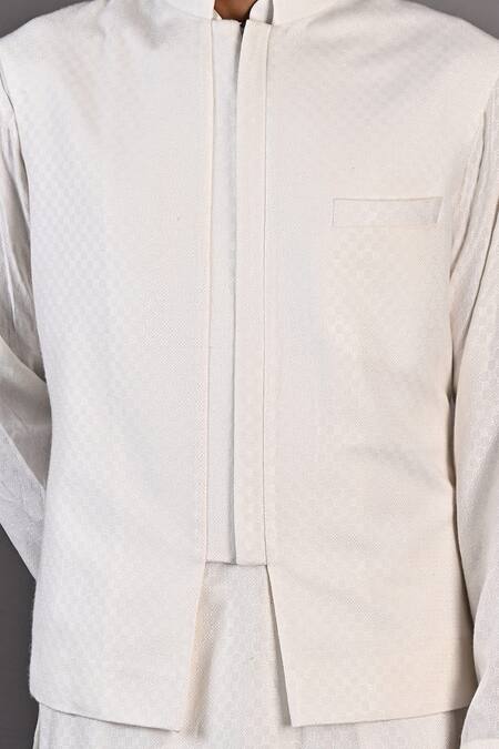 Buy_Bohame_Off White Salwar Tencel Mateo Textured Bundi And Kurta Set_Online_at_Aza_Fashions