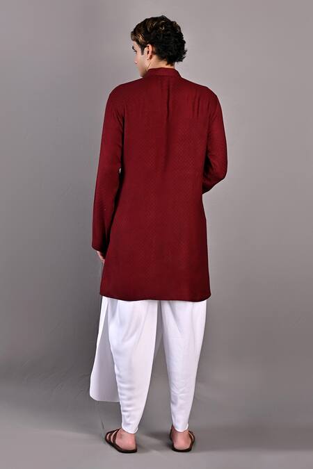 Buy_Bohame_Maroon Tulip Salwar Cotton Satin Daniel Textured Bundi And Kurta Set_Online_at_Aza_Fashions