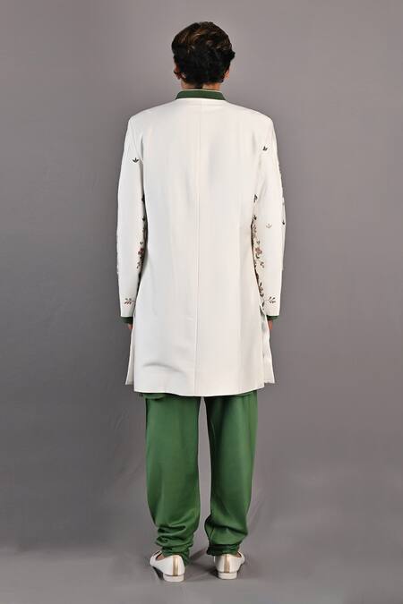 Shop Bohame Green Dushala Chanderi, Kurta And Pant Modal, Brook Hand Embroidered & Set at Aza Fashions Shop_Bohame_Green Dushala Chanderi, Kurta And Pant Modal, Brook Hand Embroidered & Set_at_Aza_Fashions