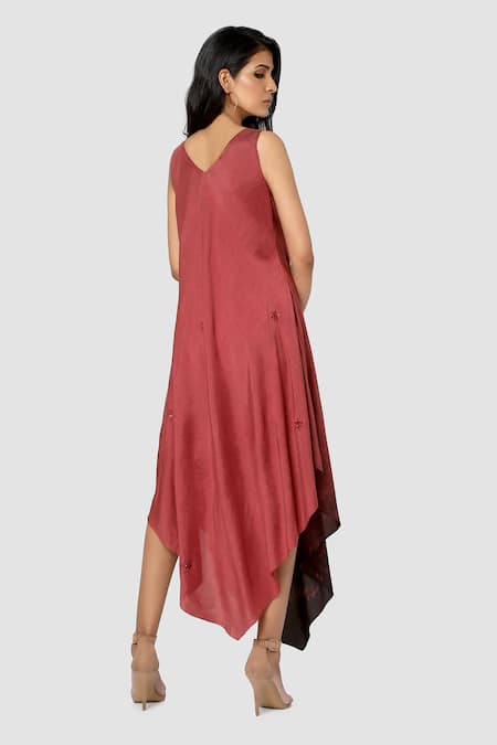 Shop Babita Malkani Red Organic Cotton Silk Lining Lycra Asymmetric Dress at Aza Fashions Shop_Babita Malkani_Red Organic Cotton Silk Lining Lycra Asymmetric Dress _at_Aza_Fashions