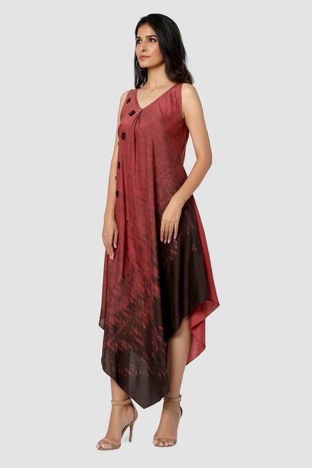 Buy Babita Malkani Red Organic Cotton Silk Lining Lycra Asymmetric Dress Online at Aza Fashions Buy_Babita Malkani_Red Organic Cotton Silk Lining Lycra Asymmetric Dress _Online_at_Aza_Fashions