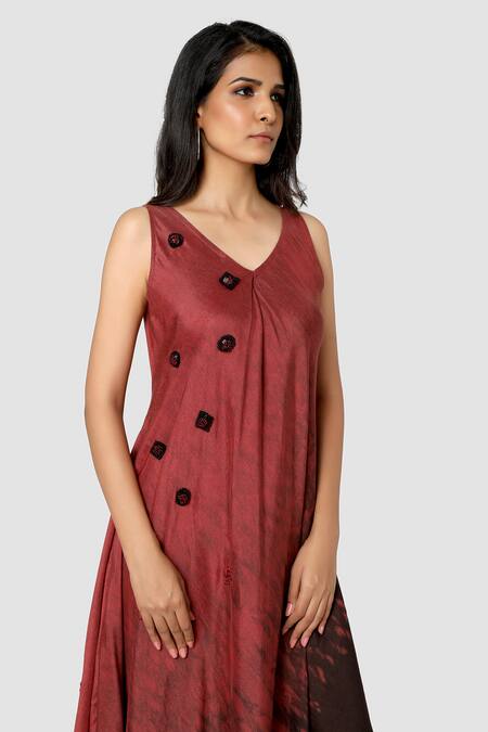 Shop Babita Malkani Red Organic Cotton Silk Lining Lycra Asymmetric Dress Online at Aza Fashions Shop_Babita Malkani_Red Organic Cotton Silk Lining Lycra Asymmetric Dress _Online_at_Aza_Fashions