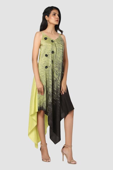 Babita Malkani Black Organic Cotton Silk Lining Lycra Tie Dye Asymmetric Dress Online at Aza Fashions Babita Malkani_Black Organic Cotton Silk Lining Lycra Tie Dye Asymmetric Dress _Online_at_Aza_Fashions