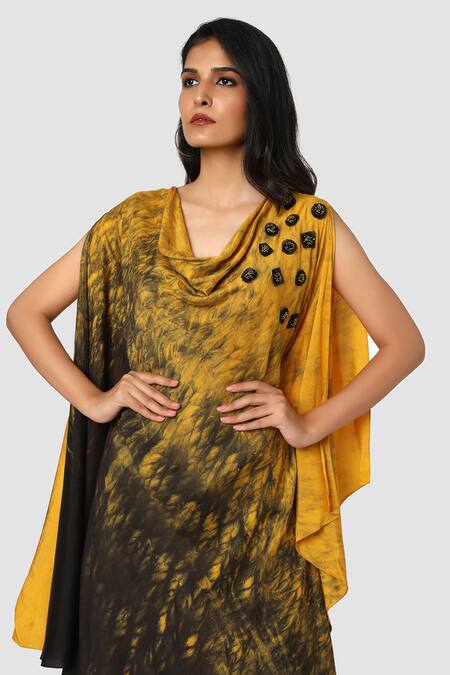Buy Babita Malkani Yellow Organic Cotton Silk Lining Lycra Tie Dye Draped Tunic And Pant Set Online at Aza Fashions Buy_Babita Malkani_Yellow Organic Cotton Silk Lining Lycra Tie Dye Draped Tunic And Pant Set _Online_at_Aza_Fashions