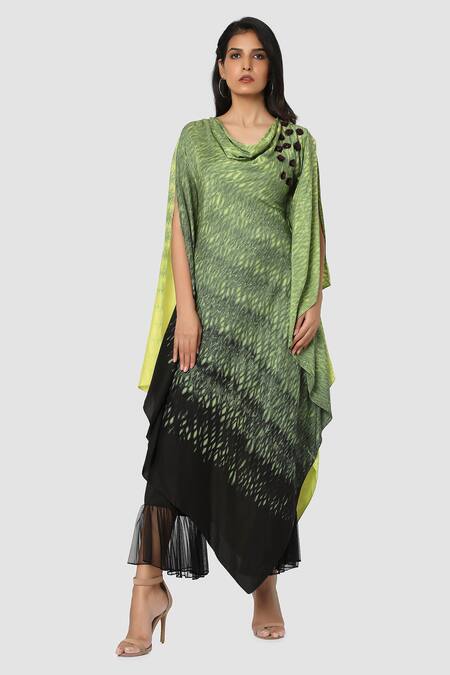 Buy Babita Malkani Green Organic Cotton Silk Lining Lycra Tie Dye Draped Tunic And Pant Set Online at Aza Fashions Buy_Babita Malkani_Green Organic Cotton Silk Lining Lycra Tie Dye Draped Tunic And Pant Set _Online_at_Aza_Fashions