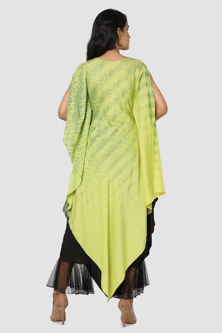 Shop Babita Malkani Green Organic Cotton Silk Lining Lycra Tie Dye Draped Tunic And Pant Set at Aza Fashions Shop_Babita Malkani_Green Organic Cotton Silk Lining Lycra Tie Dye Draped Tunic And Pant Set _at_Aza_Fashions