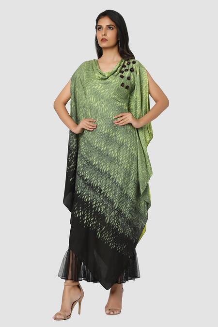 Shop Babita Malkani Green Organic Cotton Silk Lining Lycra Tie Dye Draped Tunic And Pant Set Online at Aza Fashions Shop_Babita Malkani_Green Organic Cotton Silk Lining Lycra Tie Dye Draped Tunic And Pant Set _Online_at_Aza_Fashions