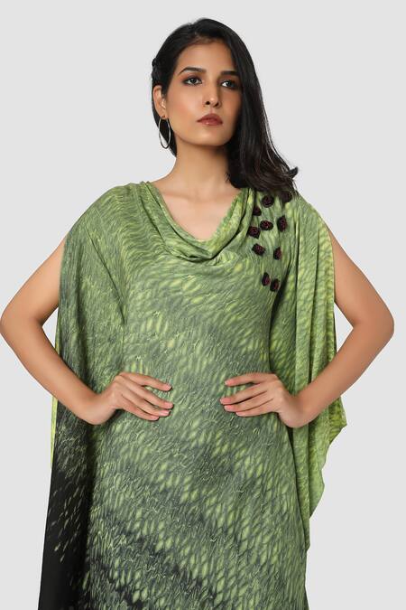 Babita Malkani Green Organic Cotton Silk Lining Lycra Tie Dye Draped Tunic And Pant Set at Aza Fashions Babita Malkani_Green Organic Cotton Silk Lining Lycra Tie Dye Draped Tunic And Pant Set _at_Aza_Fashions