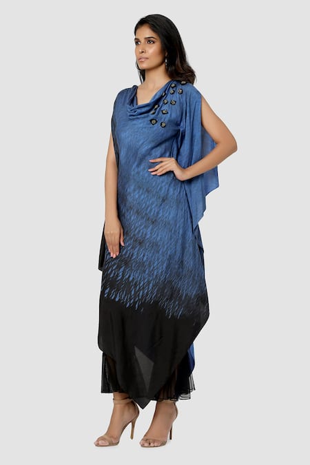 Buy Babita Malkani Blue Organic Cotton Silk Lining Lycra Tie Dye Draped Tunic And Pant Set Online at Aza Fashions Buy_Babita Malkani_Blue Organic Cotton Silk Lining Lycra Tie Dye Draped Tunic And Pant Set _Online_at_Aza_Fashions