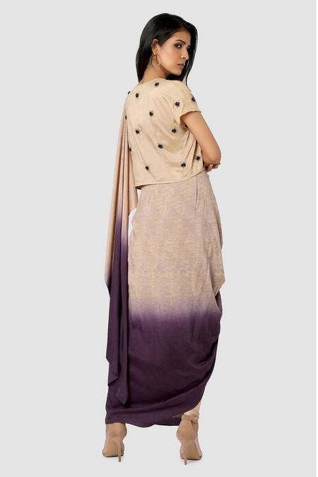 Shop_Babita Malkani_Beige Organic Cotton Silk Lining Lycra Draped Saree _at_Aza_Fashions