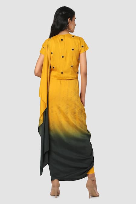 Shop Babita Malkani Yellow Organic Cotton Silk Lining Lycra Draped Saree at Aza Fashions Shop_Babita Malkani_Yellow Organic Cotton Silk Lining Lycra Draped Saree _at_Aza_Fashions