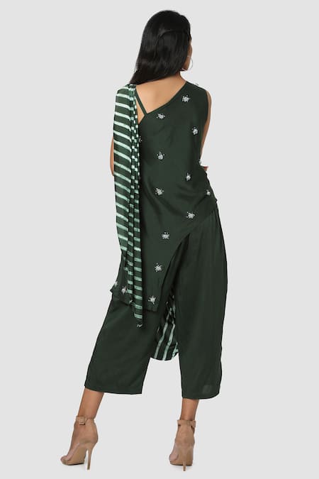 Babita Malkani Organic Leheriya Draped Pant Saree 