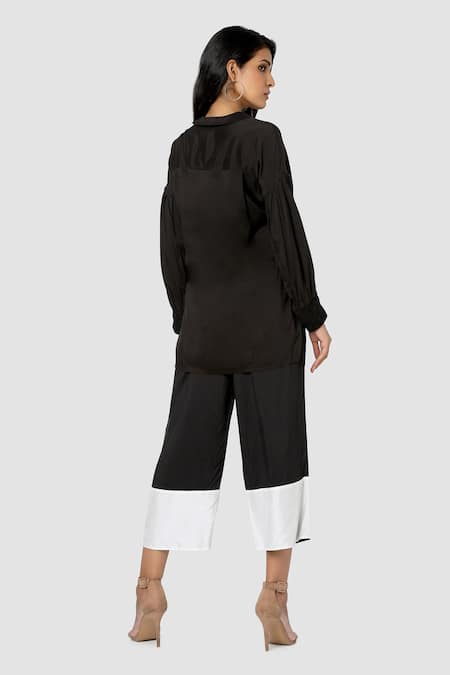 Shop Babita Malkani Black Organic Cotton Silk Lining Lycra Colorblock Top And Pant Set at Aza Fashions Shop_Babita Malkani_Black Organic Cotton Silk Lining Lycra Colorblock Top And Pant Set _at_Aza_Fashions
