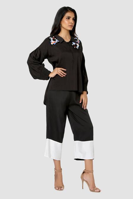 Babita Malkani Black Organic Cotton Silk Lining Lycra Colorblock Top And Pant Set Online at Aza Fashions Babita Malkani_Black Organic Cotton Silk Lining Lycra Colorblock Top And Pant Set _Online_at_Aza_Fashions